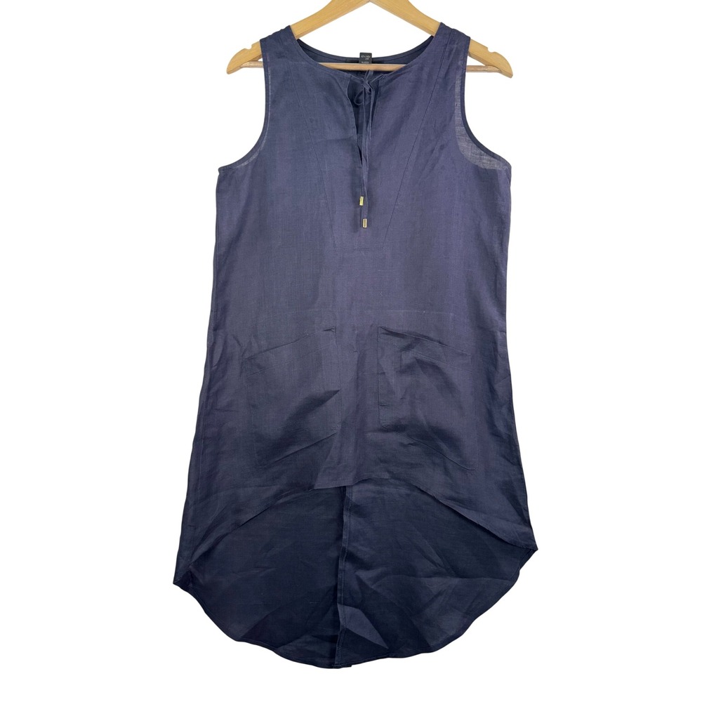 August Silk Linen Tunic lagen look Dress Navy Sleeveless money classic‎ sz XS